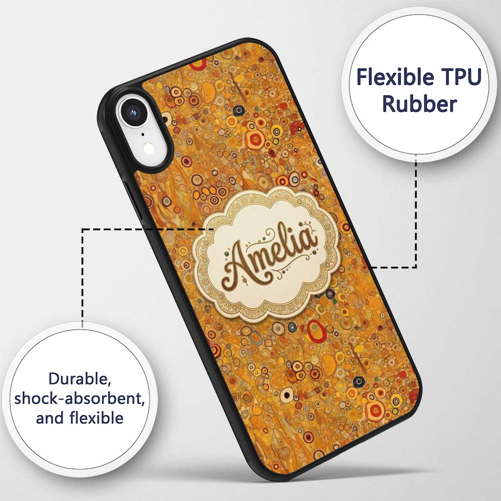Warm Amber Abstract Circle Texture Dense Pattern Custom Name Protective Phone Case Mobile Cover Durable Everyday Smartphone Shock Resistant