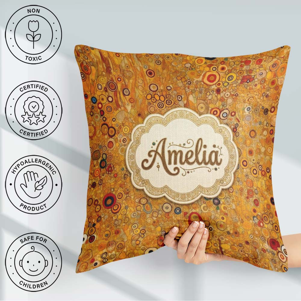 Custom Name Amber Abstract Circle Texture Dense Pattern Artistic Square Filled Cushion Throw Pillow Sofa Bed Home Decor Zip Washable UK Made