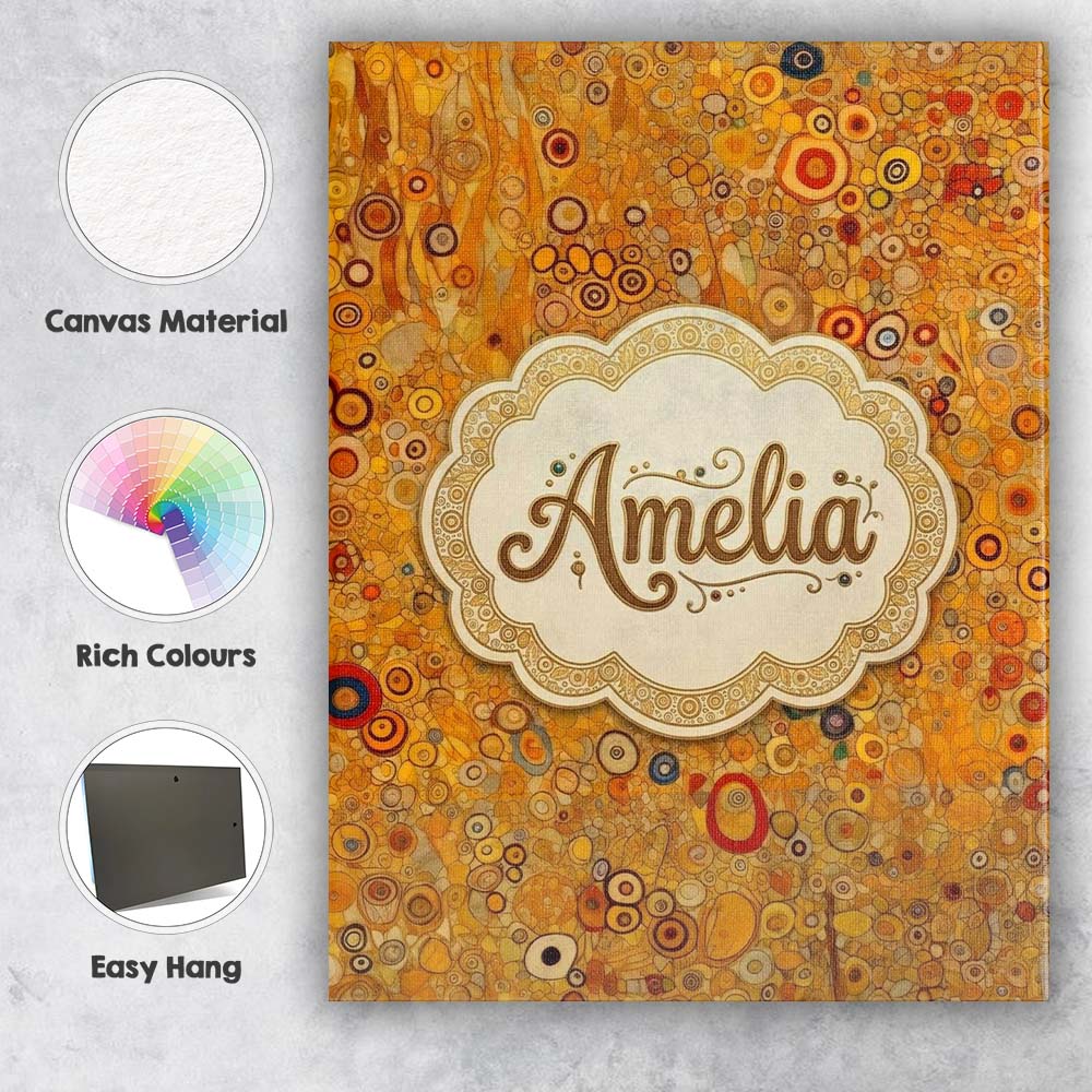 Personalised Name Warm Amber Abstract Custom Modern Room Accent Creative Decorator Style Canvas Wall Art Print Decor Picture Ready to Hang