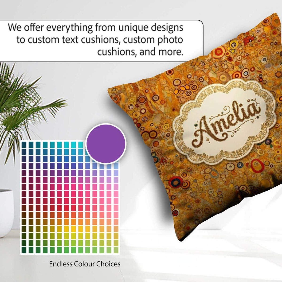 Custom Name Amber Abstract Circle Texture Dense Pattern Artistic Square Filled Cushion Throw Pillow Sofa Bed Home Decor Zip Washable UK Made