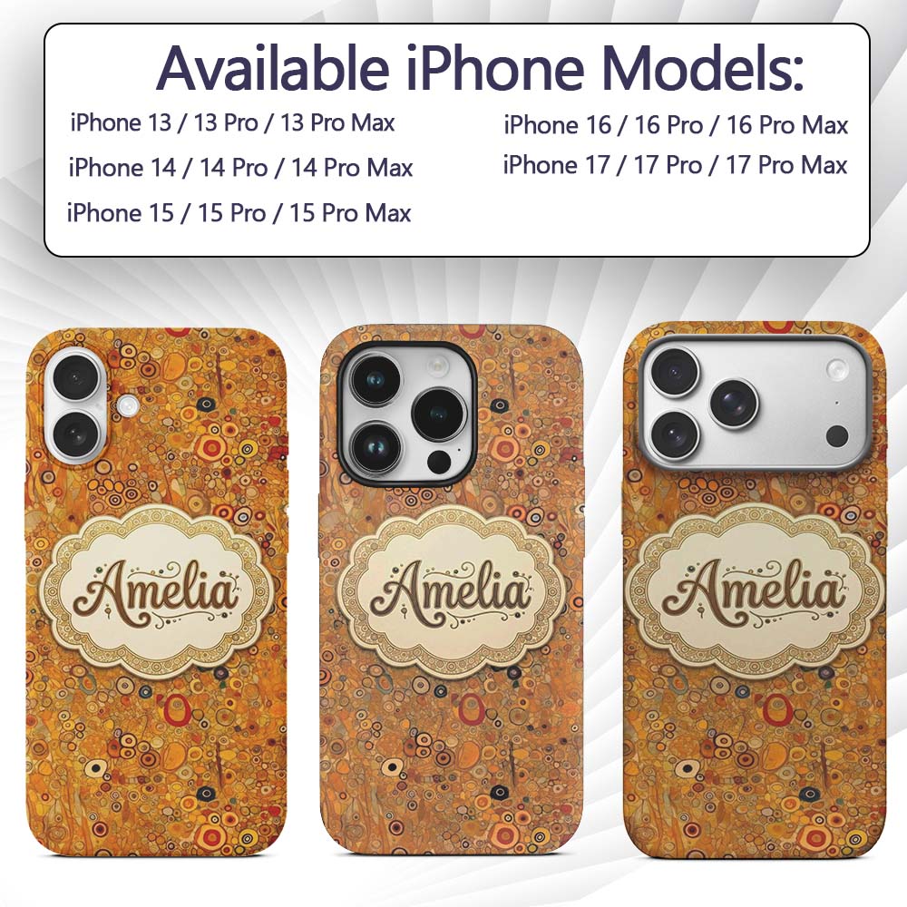 Warm Amber Abstract Circle Texture Dense Pattern Custom Name Protective Phone Case Mobile Cover Durable Everyday Smartphone Shock Resistant