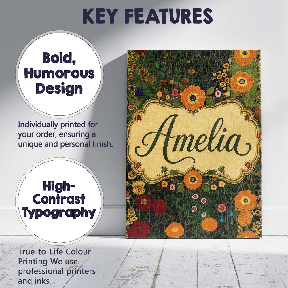 Personalised Name Lush Green Floral Garden Custom Unique Gift Idea Elegant Feature Canvas Wall Art Print Decor Picture Ready to Hang