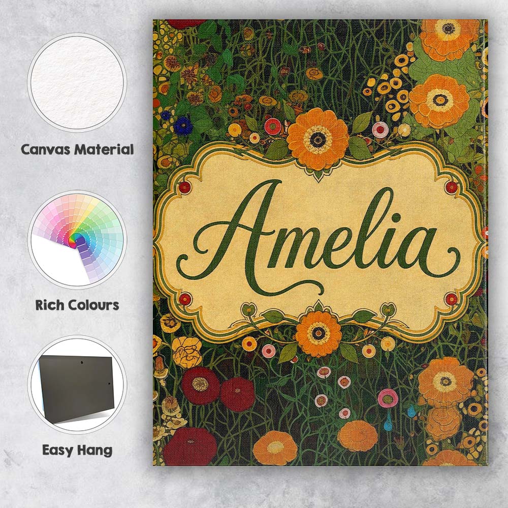 Personalised Name Lush Green Floral Garden Custom Unique Gift Idea Elegant Feature Canvas Wall Art Print Decor Picture Ready to Hang