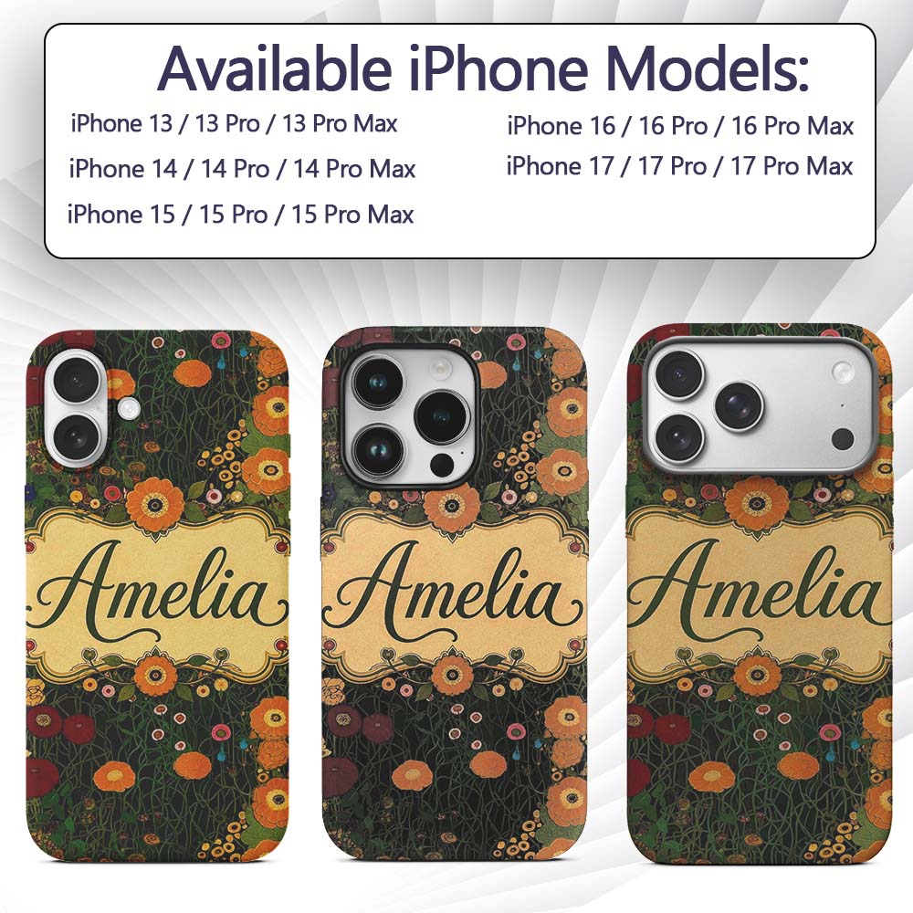 Lush Green Floral Garden Detailed Leaves Blossoms Custom Name Protective Phone Case Mobile Cover Durable Everyday Smartphone Shock Resistant