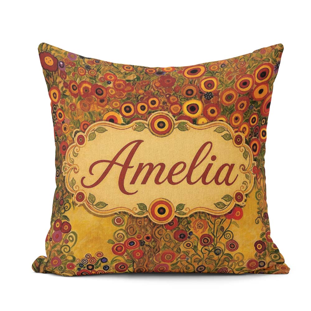 Custom Name Rich Red Floral Tree Abstract Blossoms Warm Seamless Square Filled Cushion Throw Pillow Sofa Bed Home Decor Zip Washable UK Made