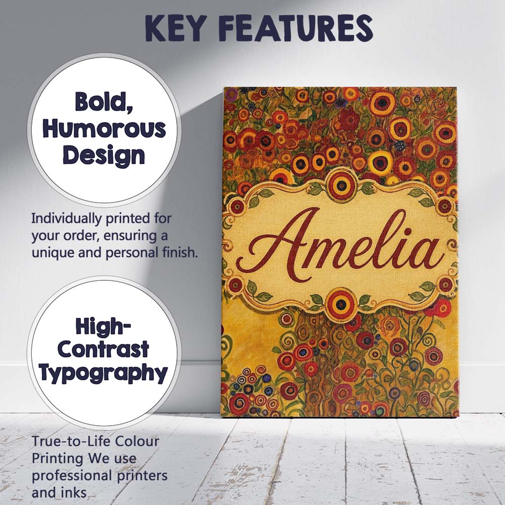 Personalised Name Rich Red Floral Tree Custom Modern Room Accent Elegant Feature Canvas Wall Art Print Decor Picture Ready to Hang