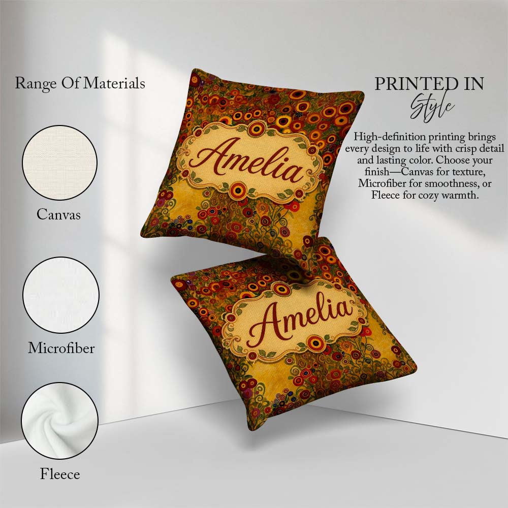 Custom Name Rich Red Floral Tree Abstract Blossoms Warm Seamless Square Filled Cushion Throw Pillow Sofa Bed Home Decor Zip Washable UK Made