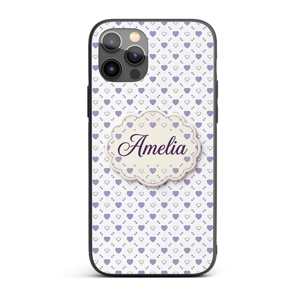 Purple Heart Repeat Pattern Cute Minimal Love Custom Name Protective Phone Case Mobile Cover Durable Everyday Smartphone Shock Resistant