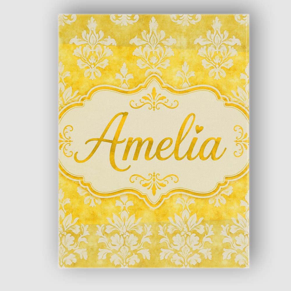 Personalised Name Yellow Watercolor Damask Custom Unique Gift Idea Elegant Feature Canvas Wall Art Print Decor Picture Ready to Hang