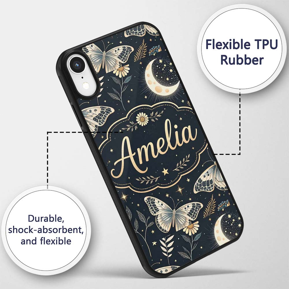 Celestial Butterfly Moon Stars Printed Design Custom Name Protective Phone Case Mobile Cover Durable Everyday Smartphone Shock Resistant