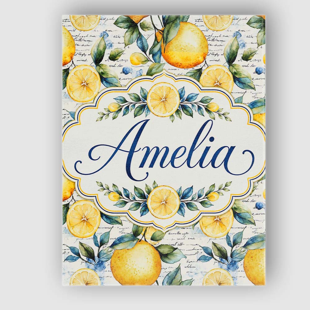 Personalised Name Lemon Botanical Script Custom Unique Gift Idea Elegant Feature Canvas Wall Art Print Decor Picture Ready to Hang