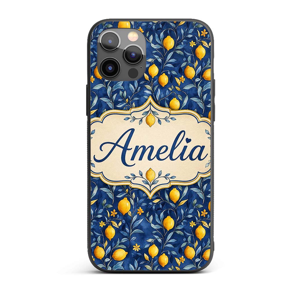 Lemon Branch Navy Botanical Elegant Seamless Custom Name Protective Phone Case Mobile Cover Durable Everyday Smartphone Shock Resistant