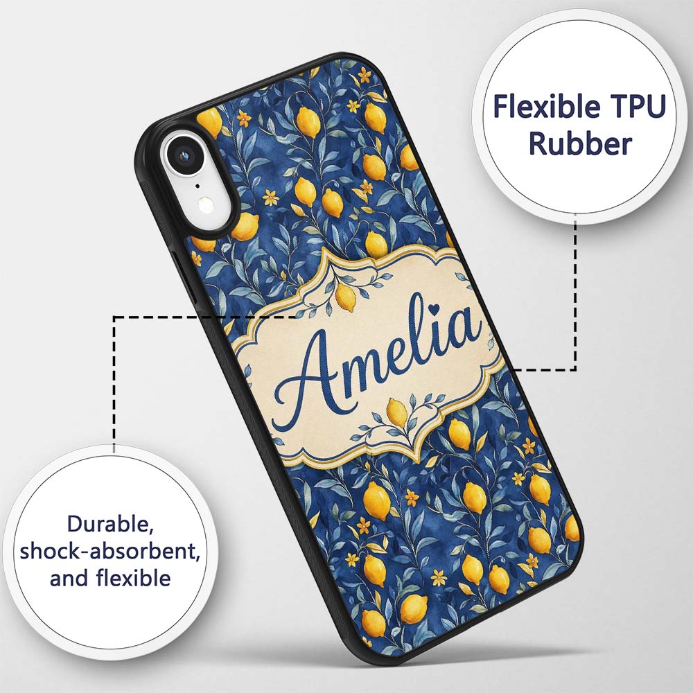 Lemon Branch Navy Botanical Elegant Seamless Custom Name Protective Phone Case Mobile Cover Durable Everyday Smartphone Shock Resistant