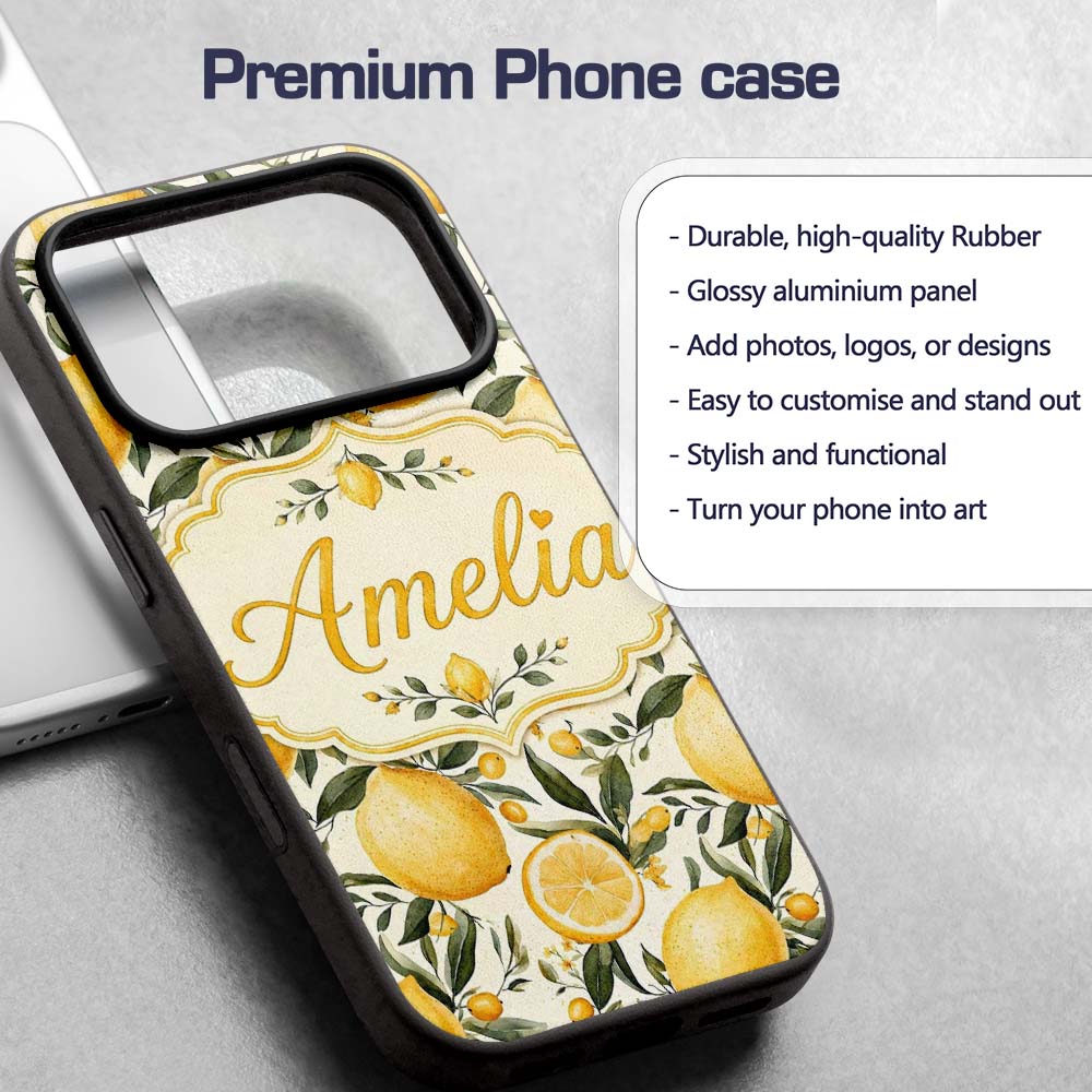 Lemon Citrus Botanical Light Background Seamless Custom Name Protective Phone Case Mobile Cover Durable Everyday Smartphone Shock Resistant