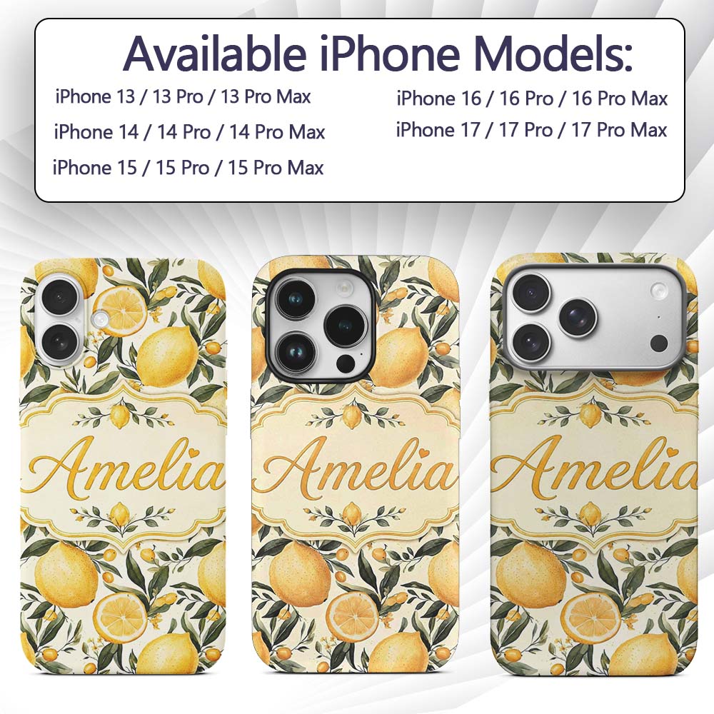 Lemon Citrus Botanical Light Background Seamless Custom Name Protective Phone Case Mobile Cover Durable Everyday Smartphone Shock Resistant