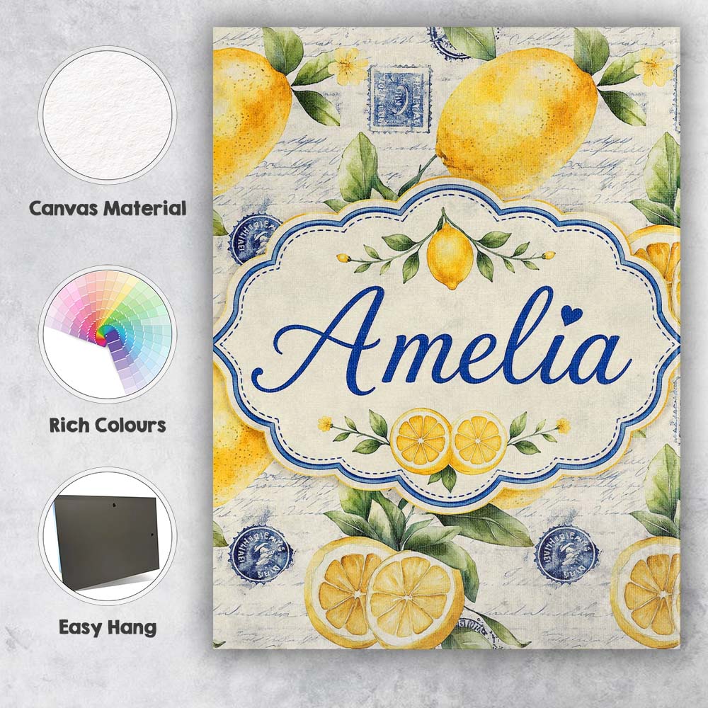 Personalised Name Rustic Lemon Slice Custom Premium Decorative Design Modern Room Accent Canvas Wall Art Print Decor Picture Ready to Hang