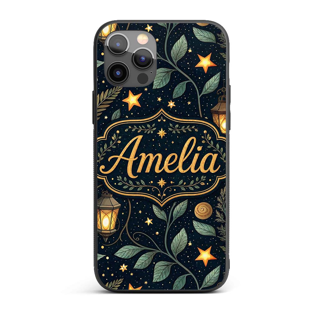 Lantern Leaves Stars Night Sky Botanical Seamless Custom Name Protective Phone Case Mobile Cover Durable Everyday Smartphone Shock Resistant