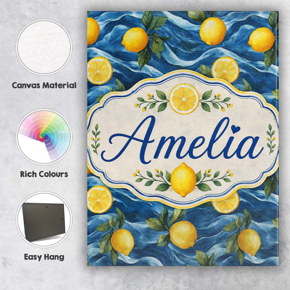 Personalised Name Hand Painted Lemon Fruit Custom Unique Gift Idea Elegant Feature Canvas Wall Art Print Decor Picture Ready to Hang