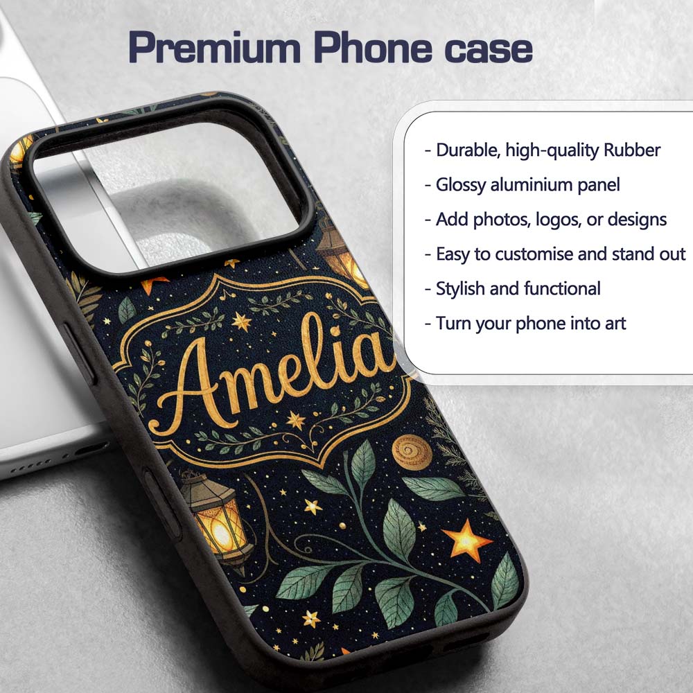 Lantern Leaves Stars Night Sky Botanical Seamless Custom Name Protective Phone Case Mobile Cover Durable Everyday Smartphone Shock Resistant