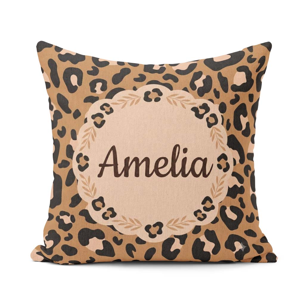 Custom Name Modern Leopard Animal Print Seamless Pattern Fashion Square Filled Cushion Throw Pillow Sofa Bed Home Decor Zip Washable UK Made