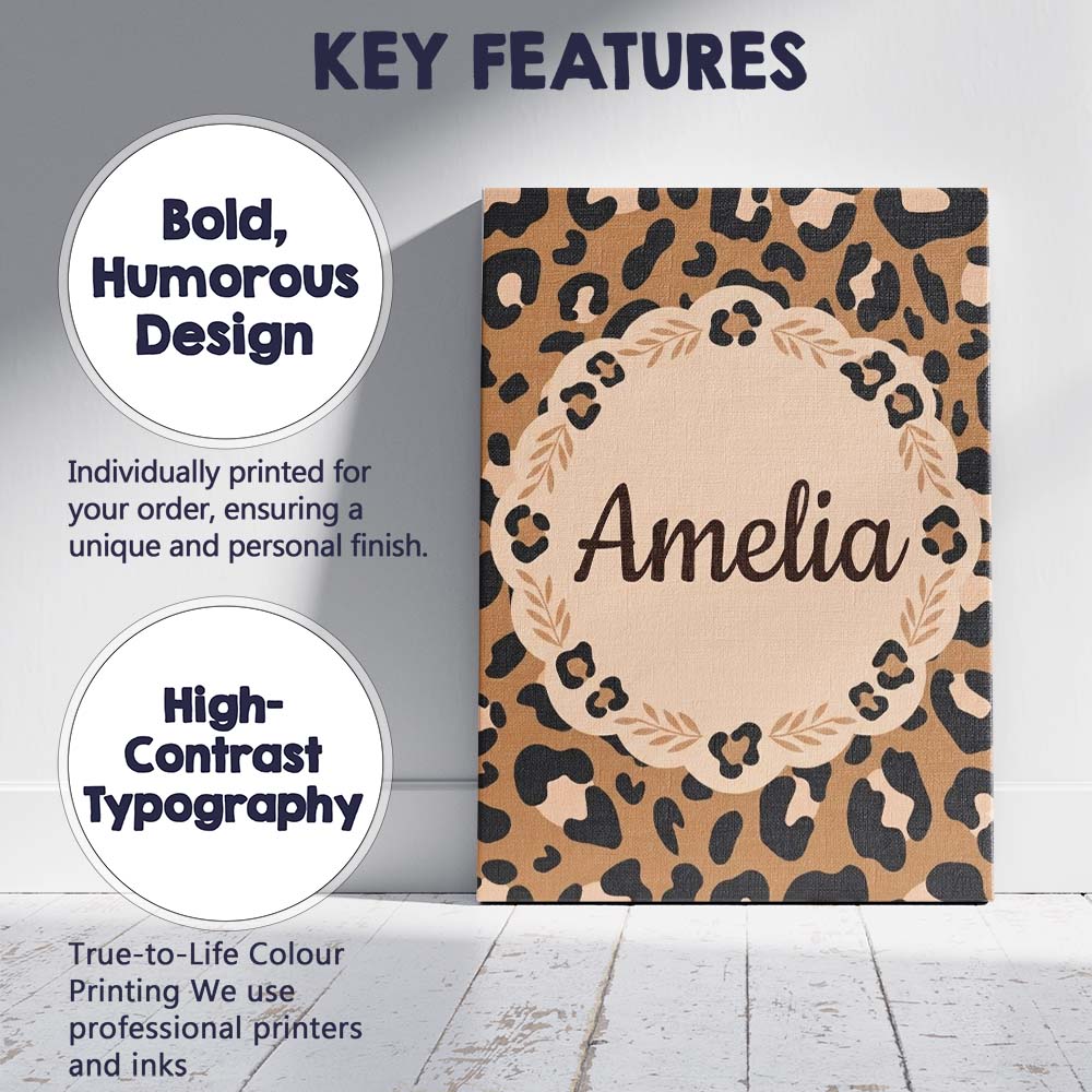 Personalised Name Modern Leopard Animal Custom Unique Gift Idea Elegant Feature Canvas Wall Art Print Decor Picture Ready to Hang