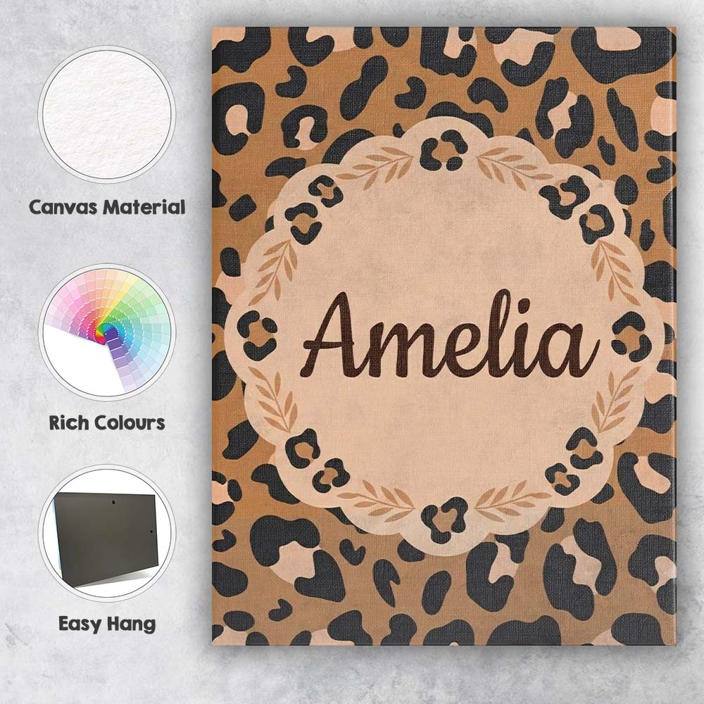 Personalised Name Modern Leopard Animal Custom Unique Gift Idea Elegant Feature Canvas Wall Art Print Decor Picture Ready to Hang