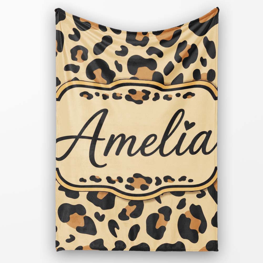 Classic Leopard Spots Pattern Natural Wildlife Texture Seamless Personalised Custom Name Super Soft Fleece Blanket Bed Sofa Throw