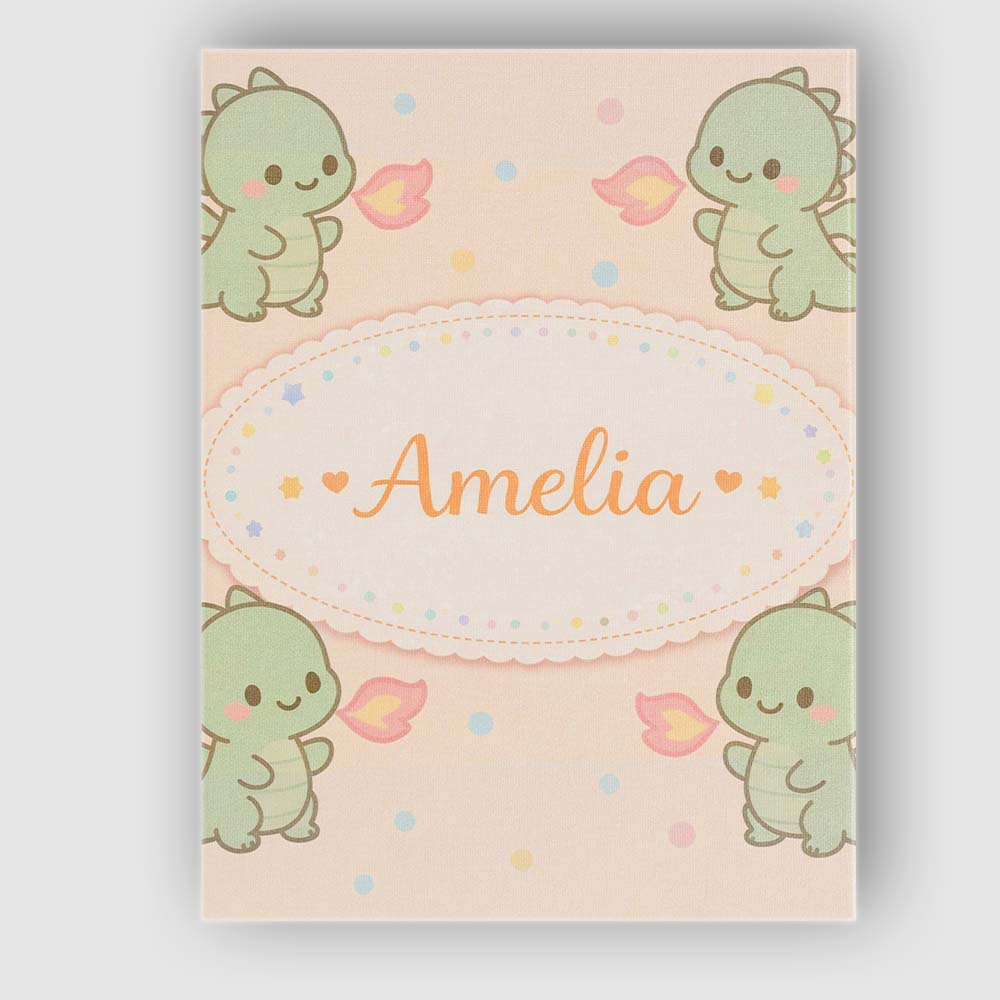 Personalised Name Cute Baby Dinosaur Cartoon Animal Pattern Thoughtful Custom Decorative Canvas Wall Art Print Decor Picture Ready to Hang