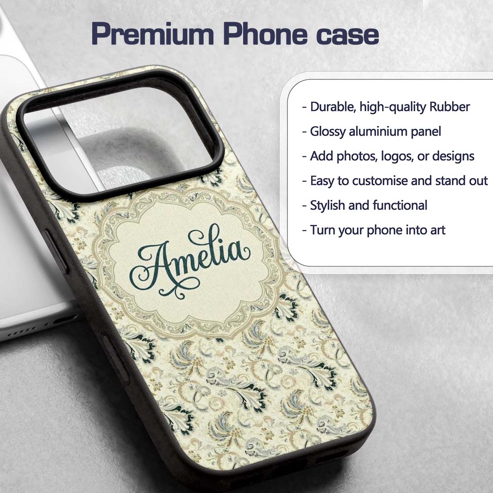 Elegant Vintage Paisley Floral Printed Design Custom Name Protective Phone Case Mobile Cover Durable Everyday Smartphone Shock Resistant