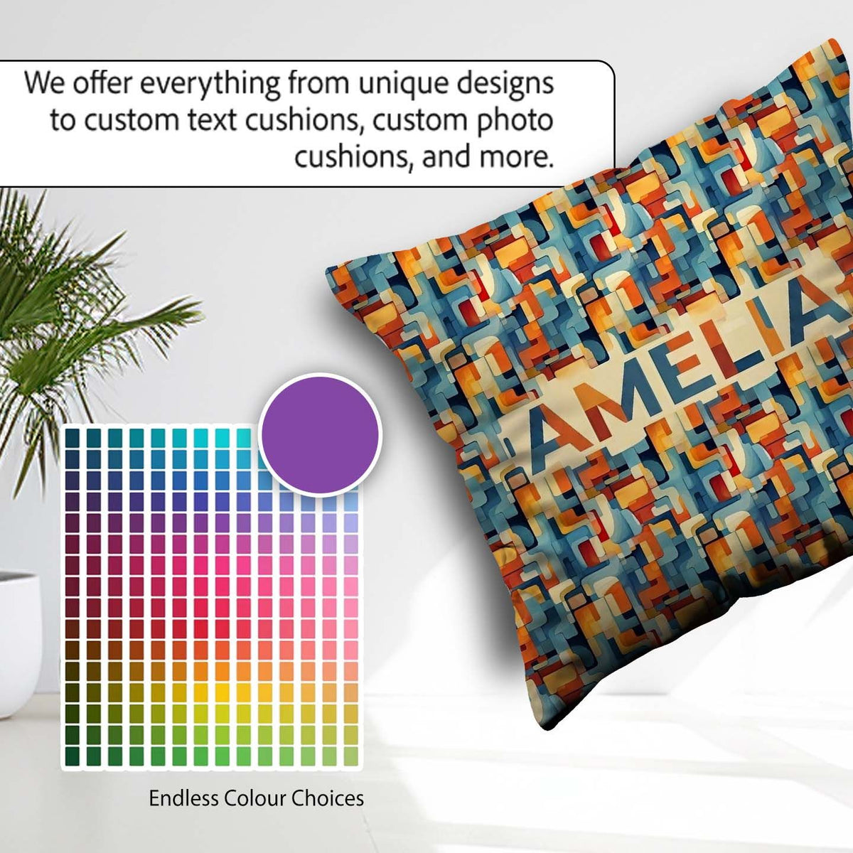 Custom Name Abstract Geometric Colorful Century Seamless Pattern Square Filled Cushion Throw Pillow Sofa Bed Home Decor Zip Washable UK Made