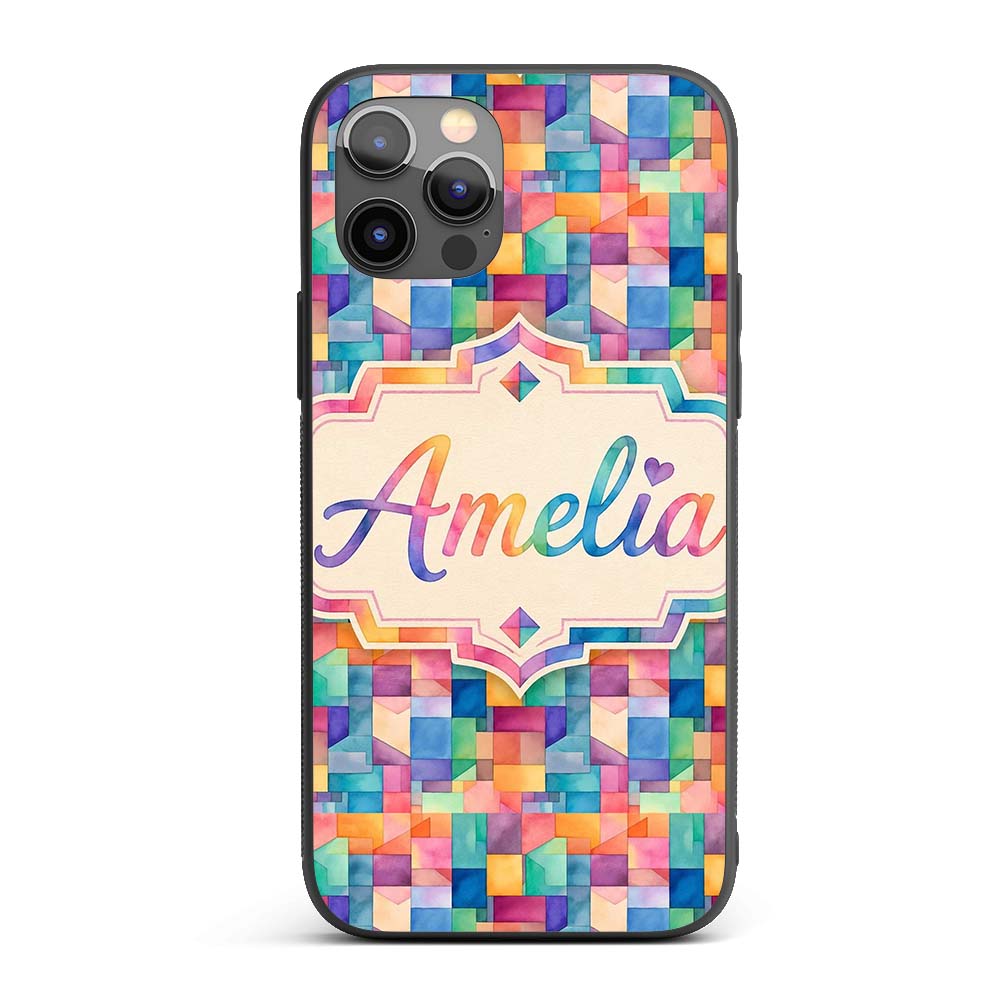 Abstract Geometric Blocks Soft Modern Seamless Custom Name Protective Phone Case Mobile Cover Durable Everyday Smartphone Shock Resistant