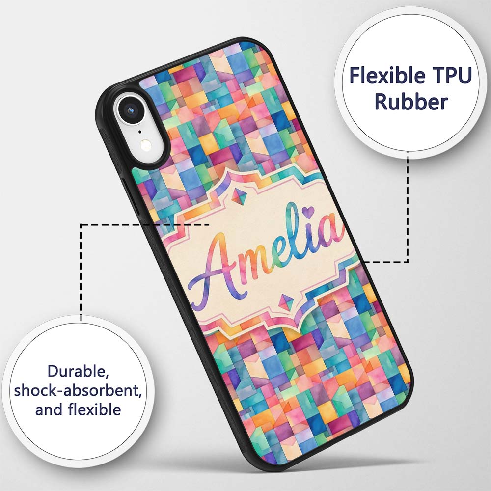 Abstract Geometric Blocks Soft Modern Seamless Custom Name Protective Phone Case Mobile Cover Durable Everyday Smartphone Shock Resistant