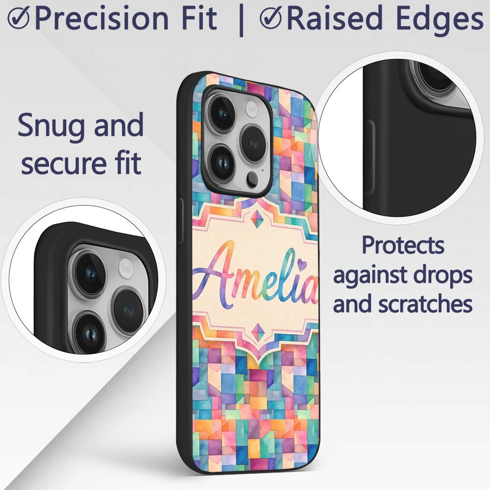 Abstract Geometric Blocks Soft Modern Seamless Custom Name Protective Phone Case Mobile Cover Durable Everyday Smartphone Shock Resistant