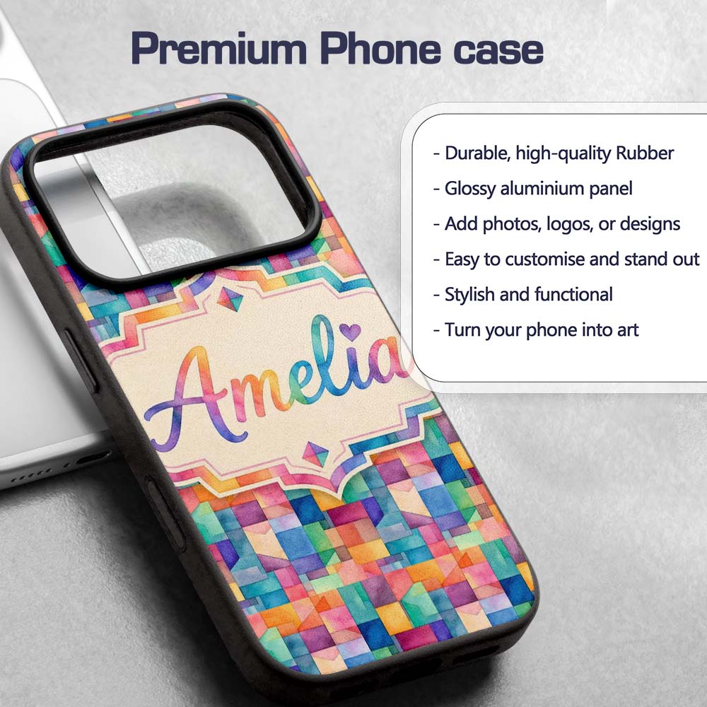Abstract Geometric Blocks Soft Modern Seamless Custom Name Protective Phone Case Mobile Cover Durable Everyday Smartphone Shock Resistant