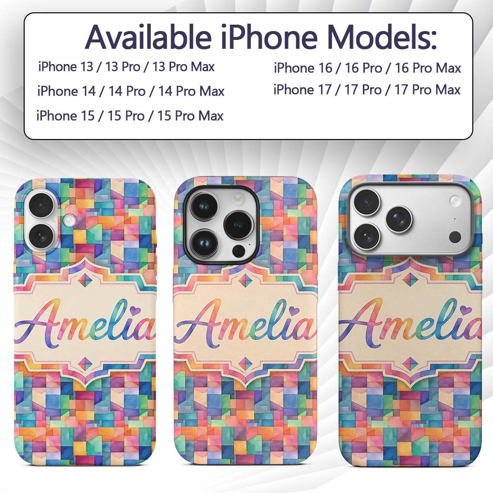 Abstract Geometric Blocks Soft Modern Seamless Custom Name Protective Phone Case Mobile Cover Durable Everyday Smartphone Shock Resistant