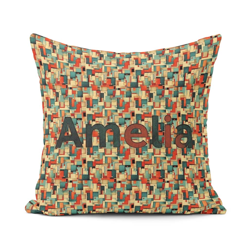 Custom Name Bold Abstract Geometric Blocks Color Seamless Design Square Filled Cushion Throw Pillow Sofa Bed Home Decor Zip Washable UK Made