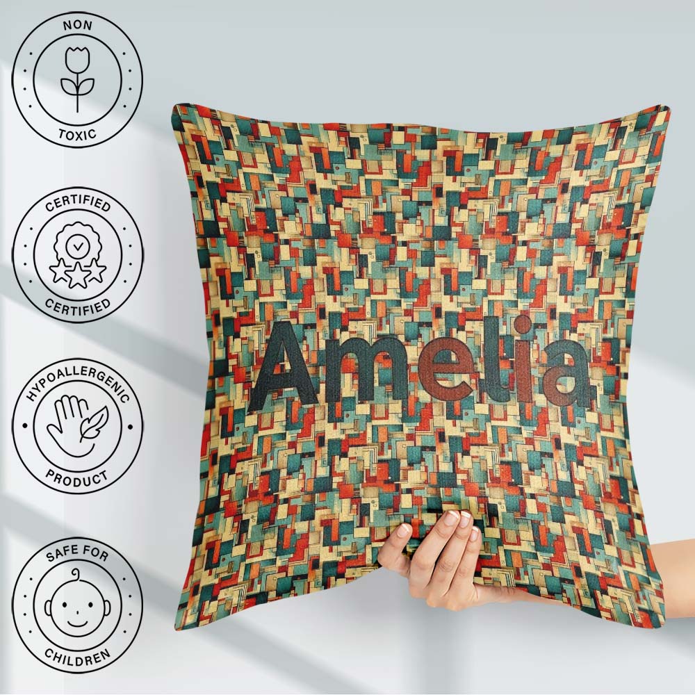 Custom Name Bold Abstract Geometric Blocks Color Seamless Design Square Filled Cushion Throw Pillow Sofa Bed Home Decor Zip Washable UK Made