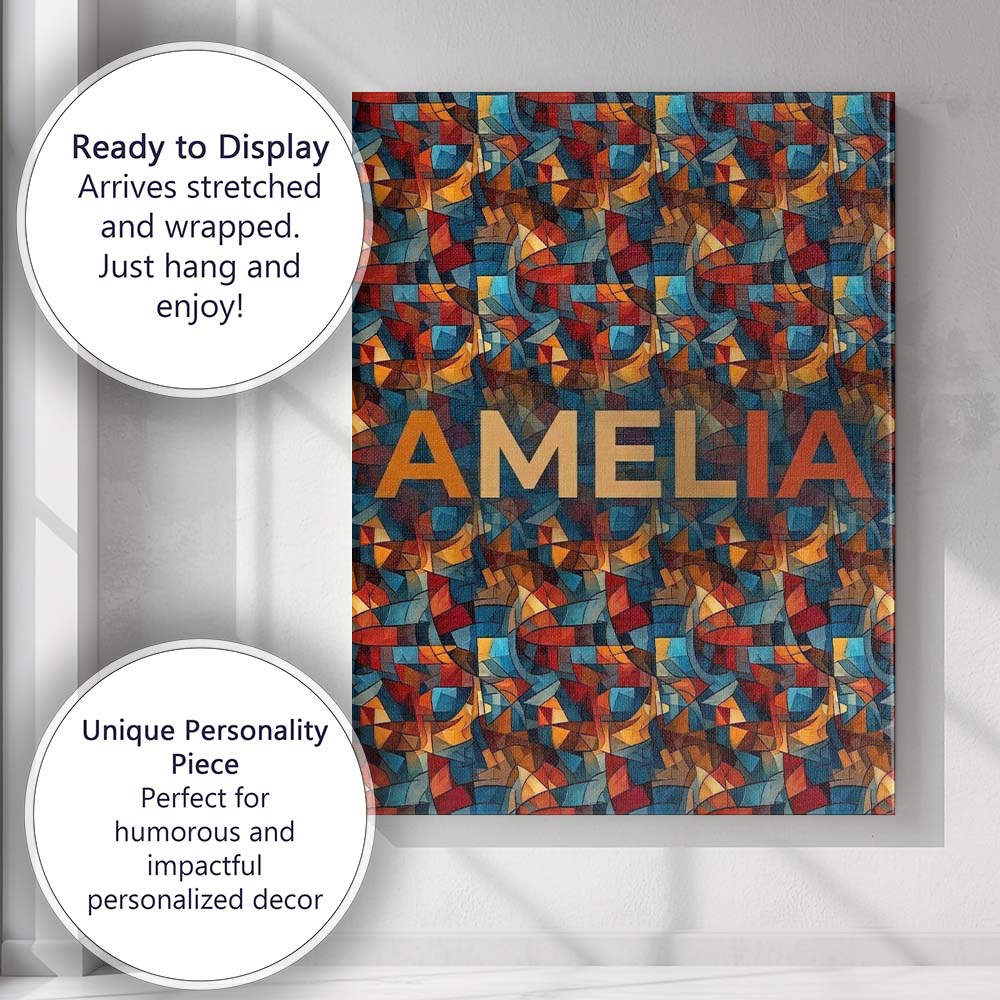 Personalised Name Vibrant Cubist Abstract Custom Unique Gift Idea Elegant Feature Canvas Wall Art Print Decor Picture Ready to Hang