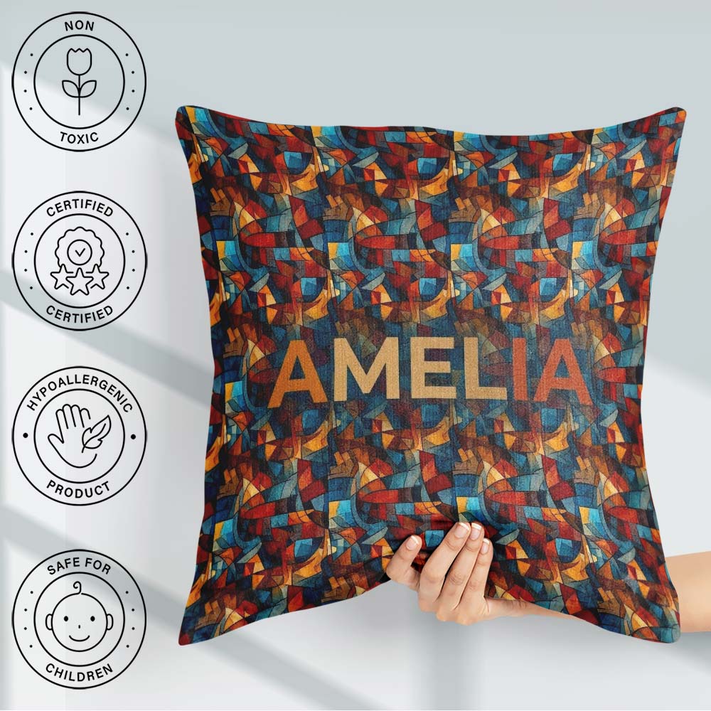 Custom Name Vibrant Cubist Abstract Artistic Seamless Pattern Square Filled Cushion Throw Pillow Sofa Bed Home Decor Zip Washable UK Made