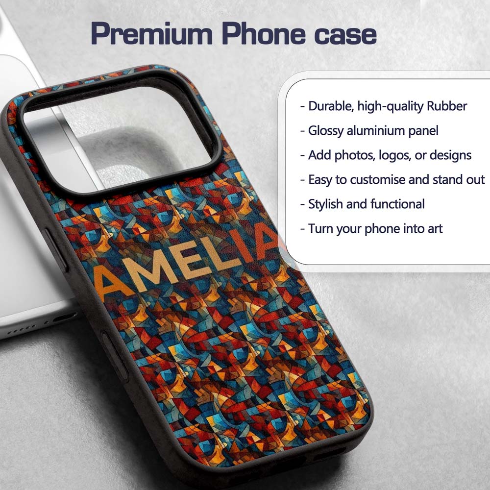 Vibrant Cubist Abstract Swirl Shapes Artistic Custom Name Protective Phone Case Mobile Cover Durable Everyday Smartphone Shock Resistant