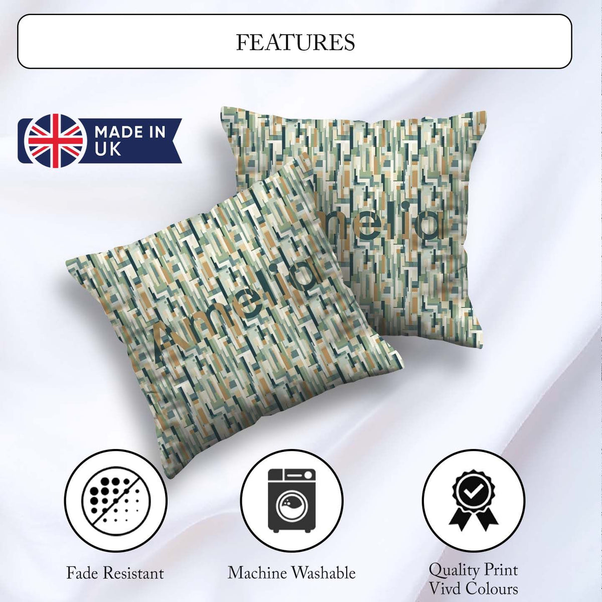 Custom Name Geometric Abstract Mosaic Artistic Seamless Pattern Square Filled Cushion Throw Pillow Sofa Bed Home Decor Zip Washable UK Made