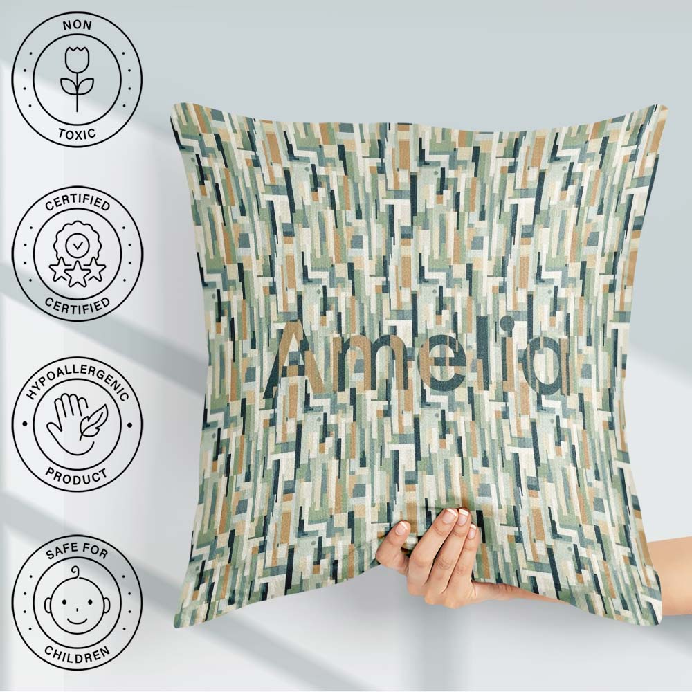 Custom Name Geometric Abstract Mosaic Artistic Seamless Pattern Square Filled Cushion Throw Pillow Sofa Bed Home Decor Zip Washable UK Made