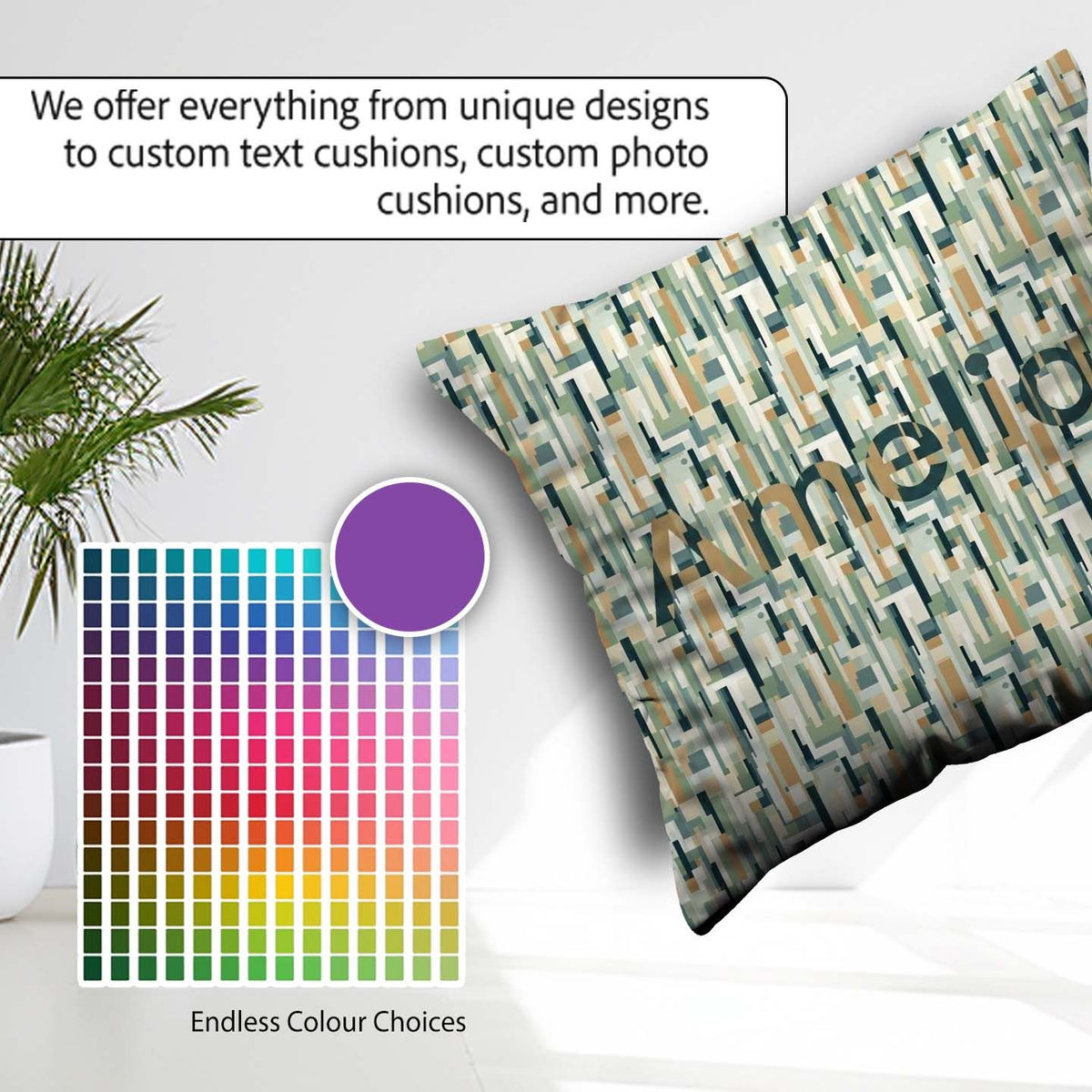 Custom Name Geometric Abstract Mosaic Artistic Seamless Pattern Square Filled Cushion Throw Pillow Sofa Bed Home Decor Zip Washable UK Made