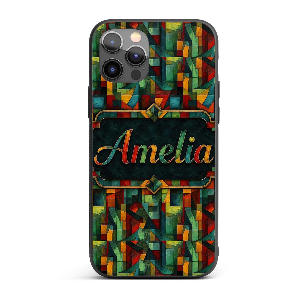 Abstract Cubist Geometric Blocks Bold Colorful Custom Name Protective Phone Case Mobile Cover Durable Everyday Smartphone Shock Resistant