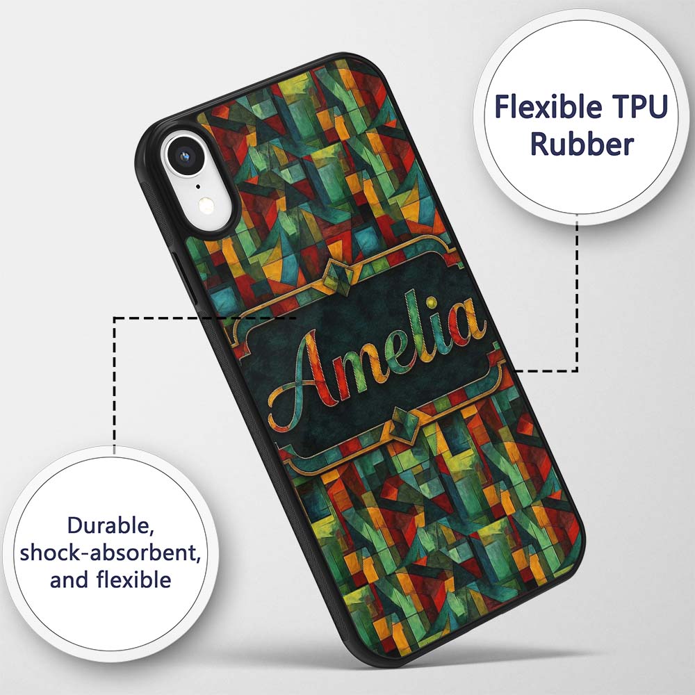 Abstract Cubist Geometric Blocks Bold Colorful Custom Name Protective Phone Case Mobile Cover Durable Everyday Smartphone Shock Resistant