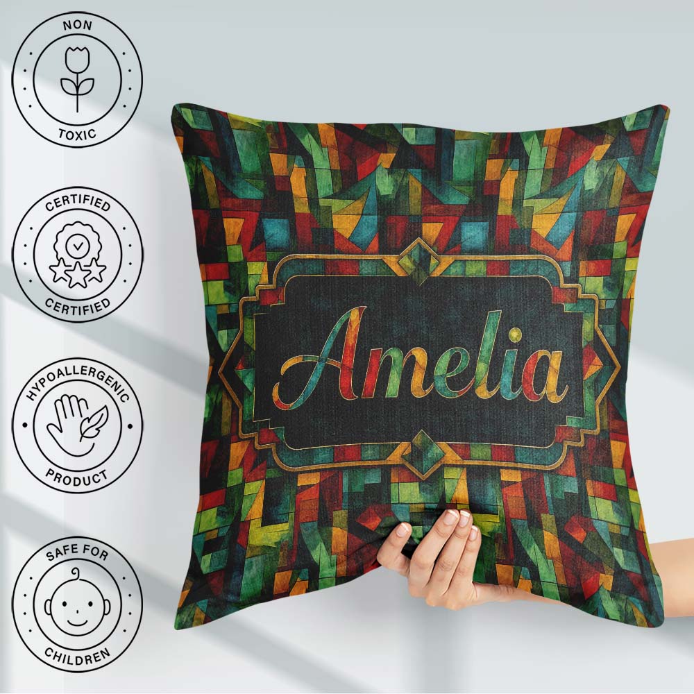 Custom Name Abstract Cubist Geometric Colorful Seamless Pattern Square Filled Cushion Throw Pillow Sofa Bed Home Decor Zip Washable UK Made
