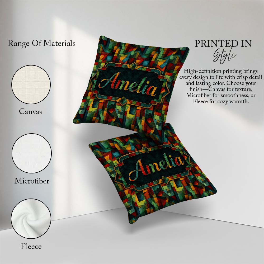 Custom Name Abstract Cubist Geometric Colorful Seamless Pattern Square Filled Cushion Throw Pillow Sofa Bed Home Decor Zip Washable UK Made