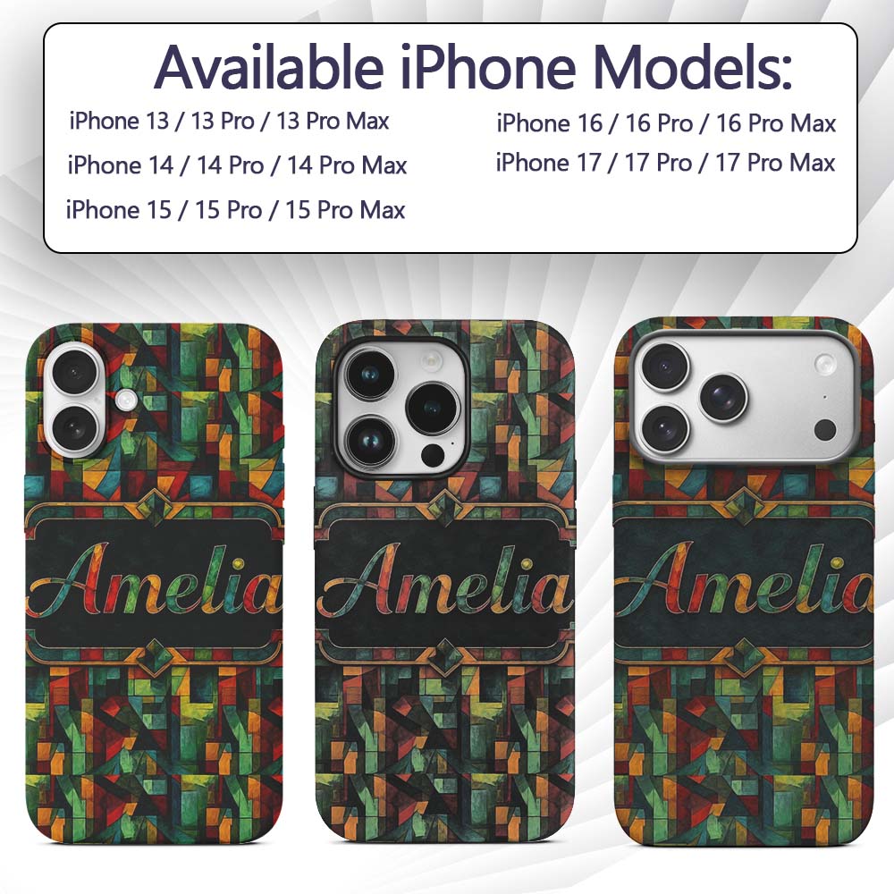 Abstract Cubist Geometric Blocks Bold Colorful Custom Name Protective Phone Case Mobile Cover Durable Everyday Smartphone Shock Resistant