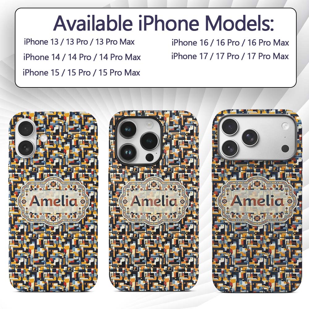 Bold Navy Mustard Abstract Decorative Design Custom Name Protective Phone Case Mobile Cover Durable Everyday Smartphone Shock Resistant