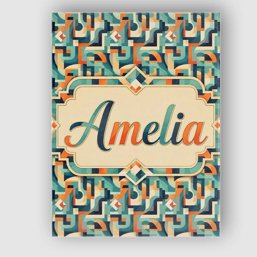 Personalised Name Teal Orange Mid Century Custom Unique Gift Idea Elegant Feature Canvas Wall Art Print Decor Picture Ready to Hang